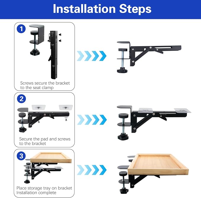SnowTing Foldable Bedside Shelf, Metal Clip-On Mount and Bamboo Tray - Image 3