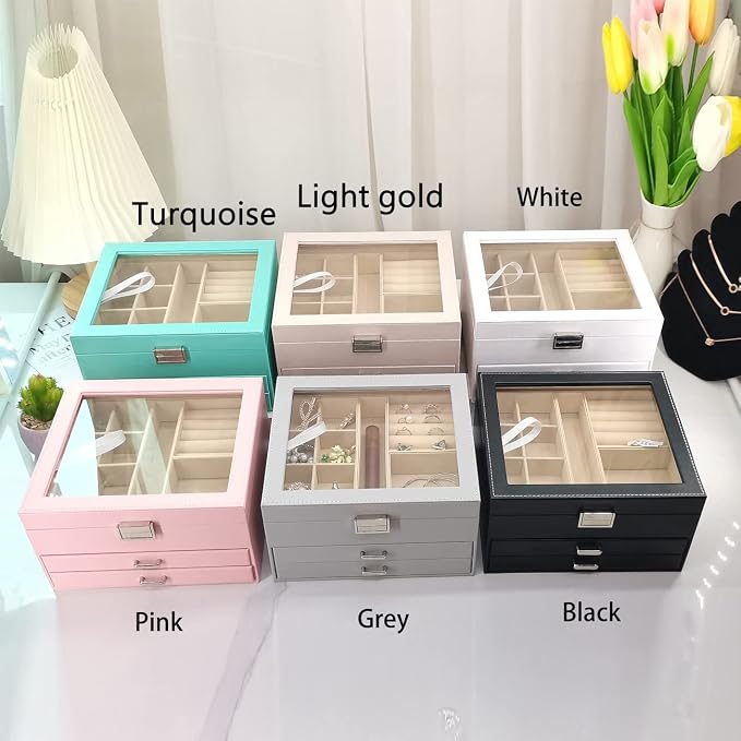 BOOVO Clear Lid Jewelry Box, 3 Layers Jewelry Organizer Large Multi-Functional - Image 9