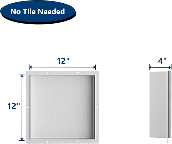Stainless Steel Shower Niche 12" X 12", No Tile Needed Wall Niche Shower - Image 3