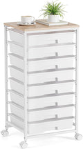 Storage Cart with 8 Drawers, Utility Cart with White Drawers and Wooden Tabletop by TOOLF