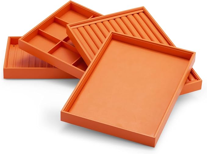 Oirlv Luxury Orange Leather Jewelry Tray Stackable Flat Jewelry Drawer - Image 4