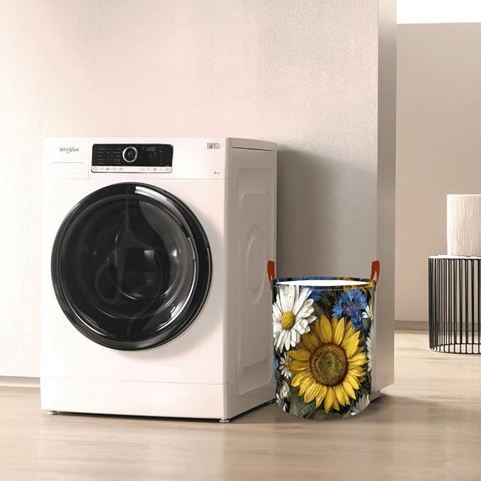 Laundry Baskets 15.7x19.7 Inch Large Vintage Sunflower Daisy Blue Wildflower - Image 7
