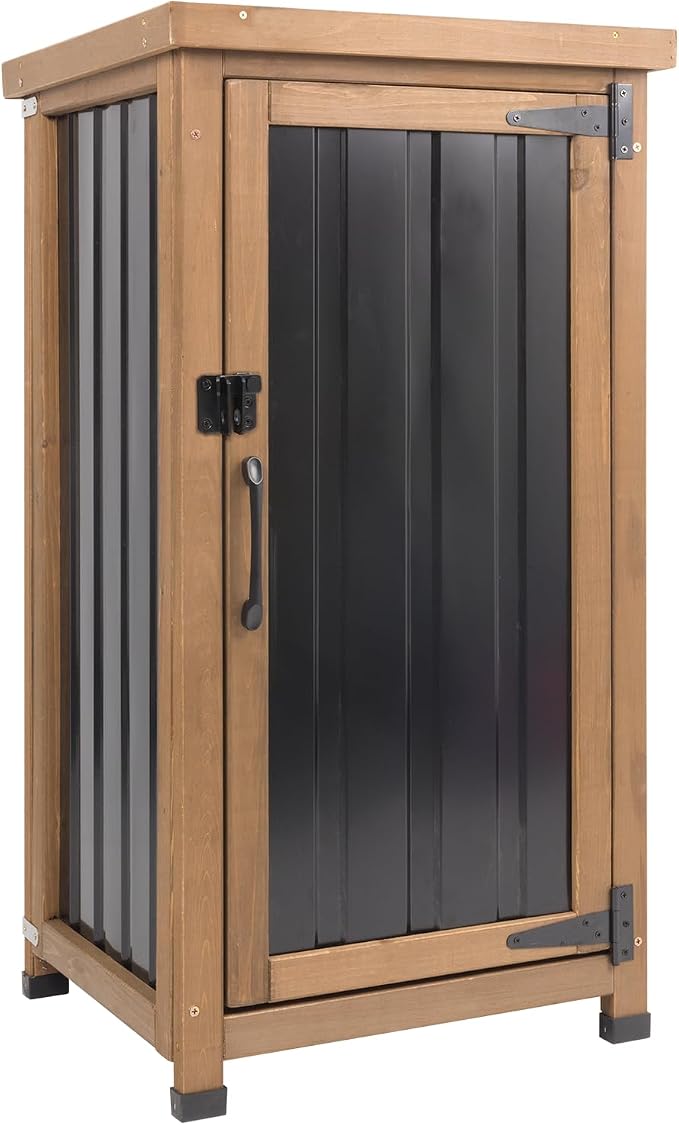 Outdoor Storage Cabinet with Metal Worktop, Fir Wood Frame & Adjustable Shelf by Ketive