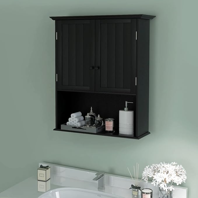 Tangkula Wall Mount Bathroom Cabinet Wooden Medicine Cabinet Storage Organizer - Image 2