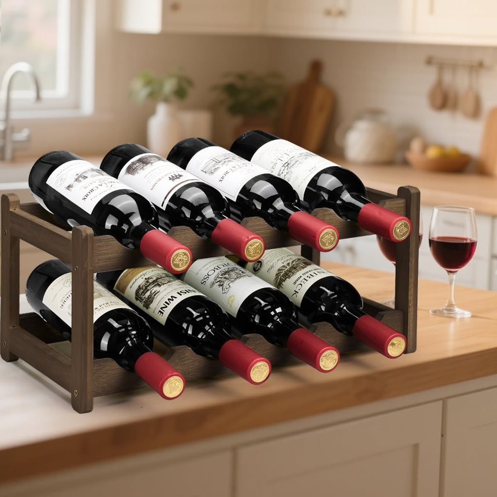 Wine Rack 8 Bottle 2-Tier Eco-Friendly Bamboo Wine Storage