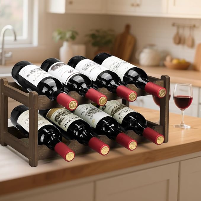 Wine Rack 8 Bottle 2-Tier Eco-Friendly Bamboo Wine Storage Easy-Assembly - Image 4