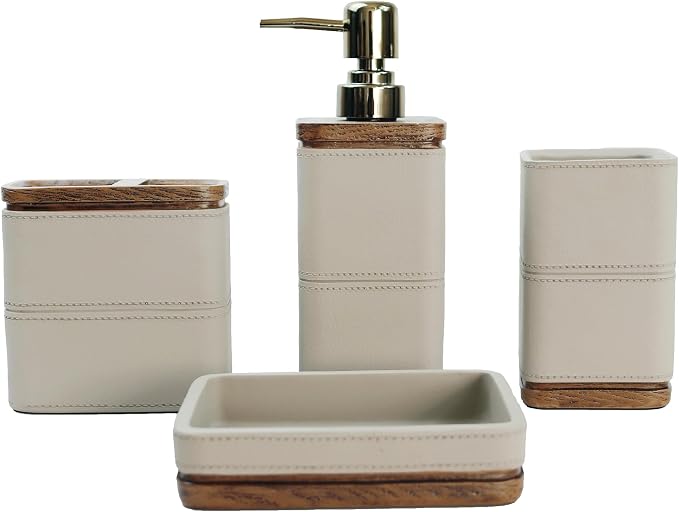 Hymmah Leather Pattern Design Bathroom Accessories Set, Farmhouse Bathroom Decor by Hymmah