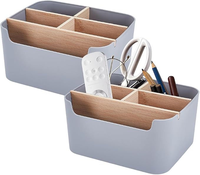 2 Pack Gray Desk Storage Organizer, Desk Organizers and Remote Control Caddy by INTERWARM