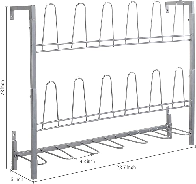 MyGift Premium Silver Metal Hanging Wall Shoe Rack - Image 6