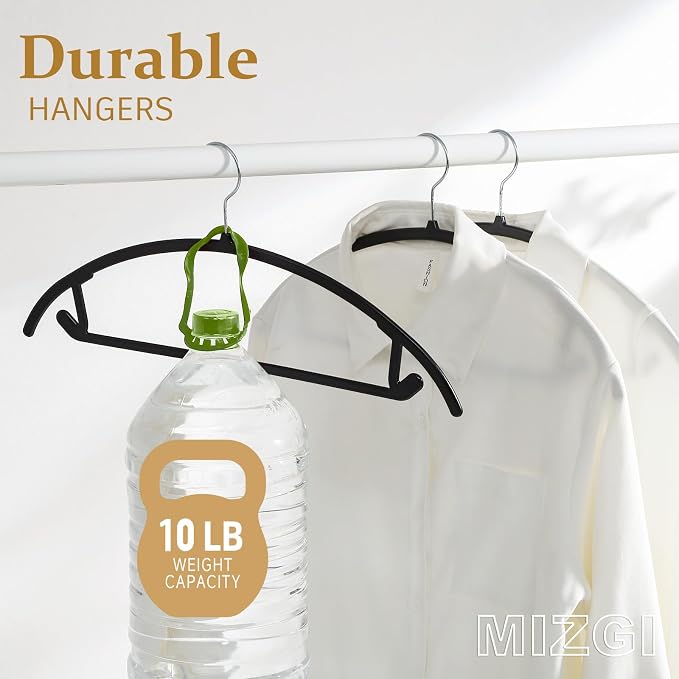 MIZGI Premium Plastic Hangers Heavyduty- Black No Shoulder Bump Suit Hangers - Image 5