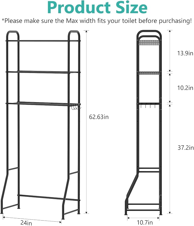 ASHLEYRIVER Over The Toilet Storage Rack, 3-Tier Storage Rack Toilet Adjustable - Image 2
