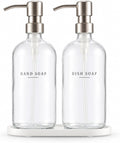 Glass Soap Dispenser - Dish Hand Soap Dispenser Set for Kitchen