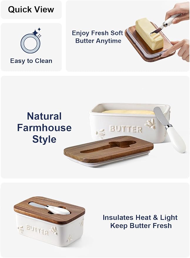 LE TAUCI Butter Dish with Lid for Countertop, Ceramic Butter Container - Image 5