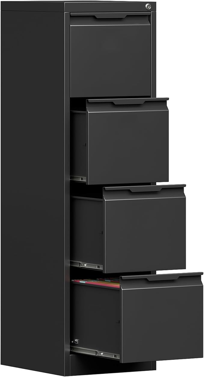 4 Drawer File Cabinet with Lock, 17.8" Deep Vertical Metal Filing Cabinet by Kooyon