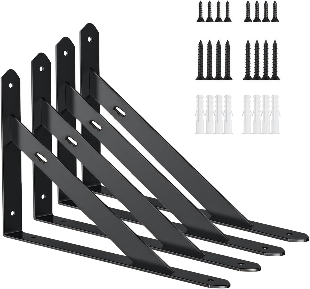 4 Pack Black Heavy Duty Shelf Brackets 12 x 7.3 inch with Screws,Metal