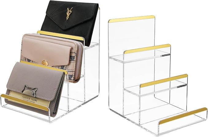 2 Pack 3-Tier Purse Display Stands, Acrylic Wallet Holder Risers Stand by SHUNKAIZS