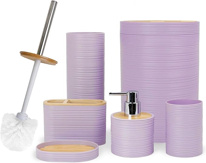 CERBIOR Bathroom Accessories Set 6 Piece Bamboo Bath Ensemble Includes Soap by CERBIOR