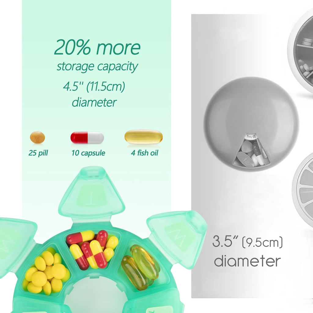 2-Pack Round Weekly Pill Organizer, Soft-Touch Silicone, Travel Pill