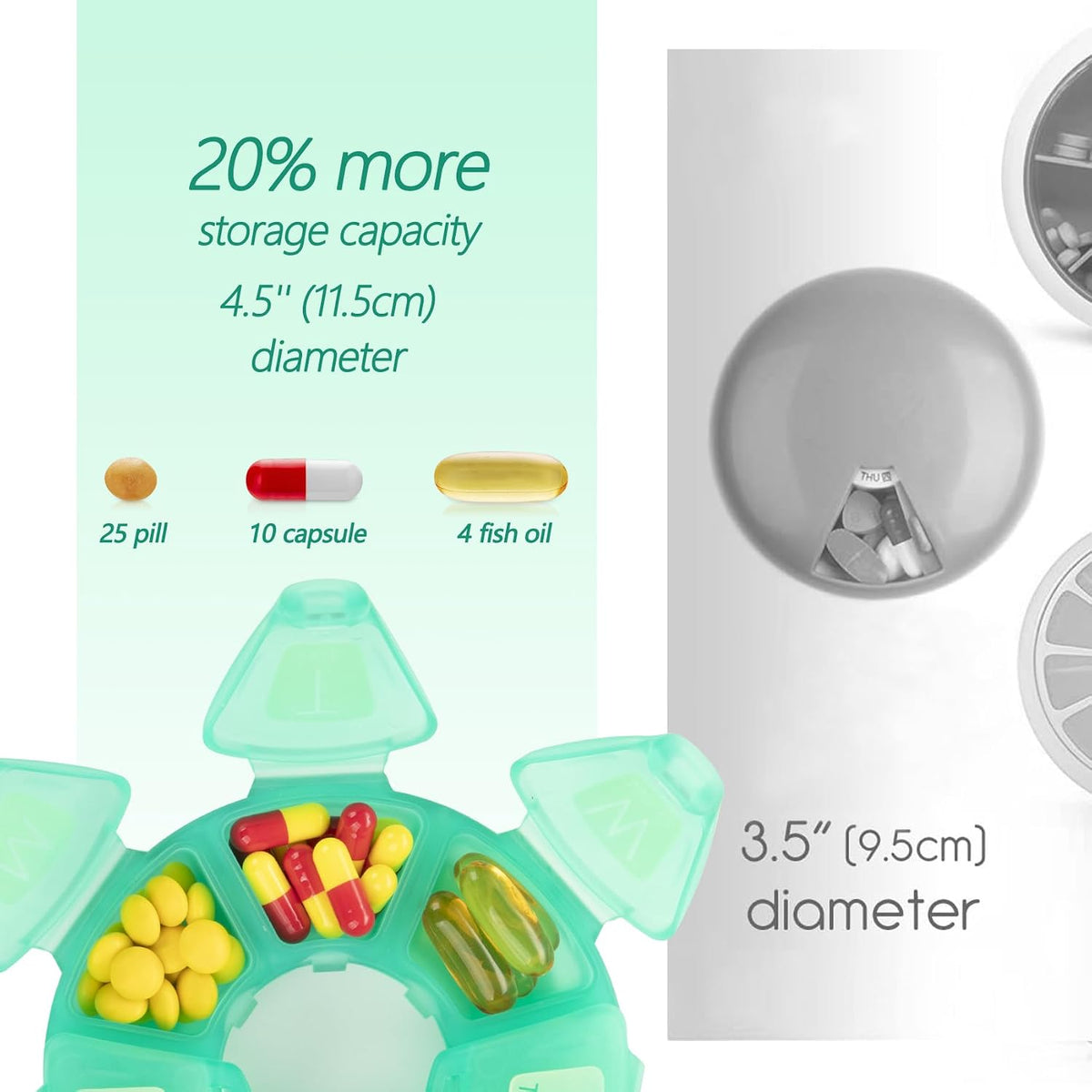 2-Pack Round Weekly Pill Organizer, Soft-Touch Silicone, Travel Pill