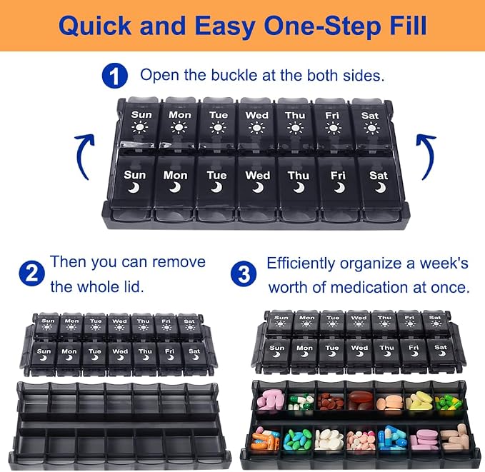 HRX Package Weekly Pill Organizer 2 Times a Day, Easy Fill & Open AM/PM - Image 2