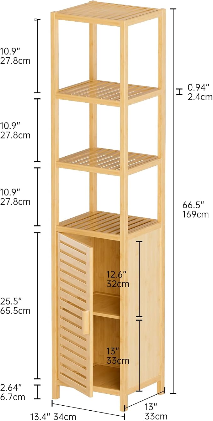 HITNET Bathroom Floor Cabinet, 6 Tier Tall Thin Linen Tower Storage Cabinet - Image 3