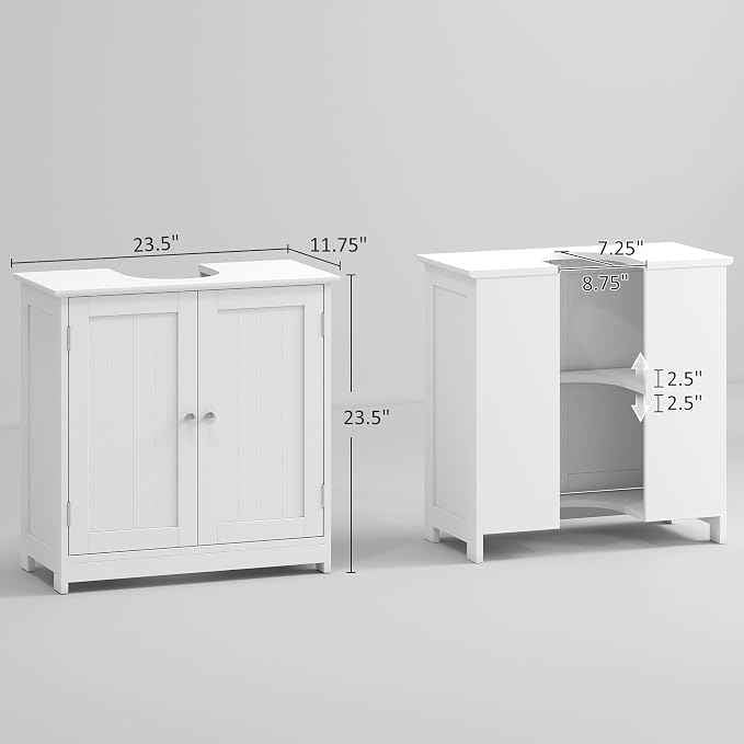 kleankin 23.5" Pedestal Sink Storage Cabinet, Freestanding Bathroom Under Sink