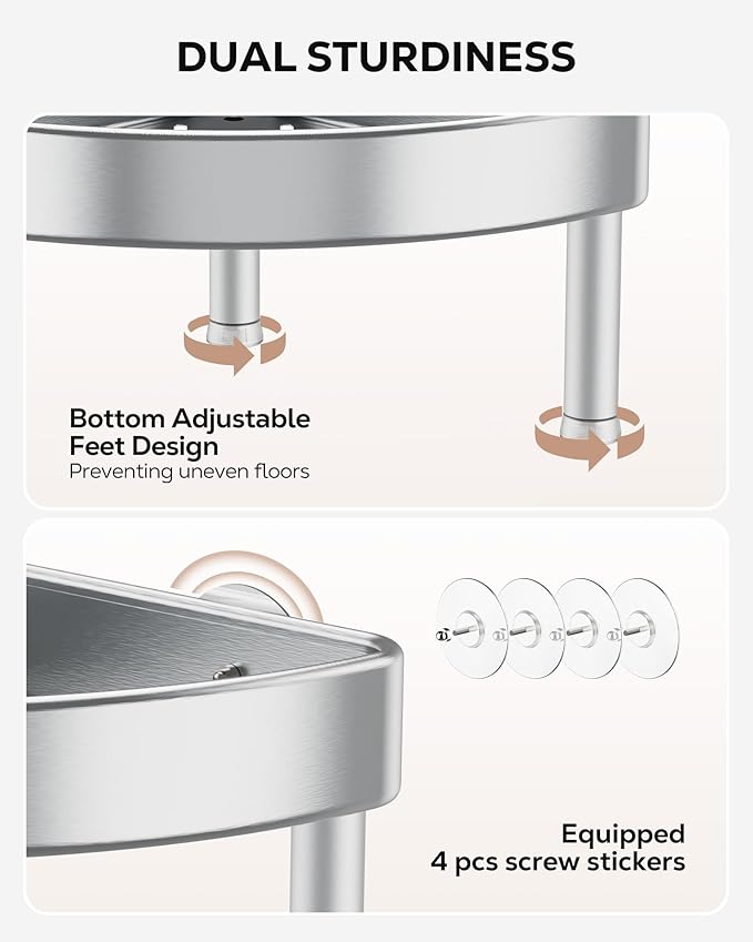 Nieifi Corner Shower Caddy Stand-3 Tier Rustproof Anodized Aluminum Standing - Image 5