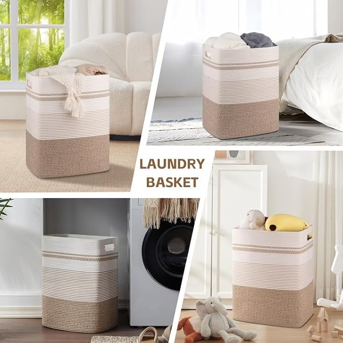 Laundry Hamper, Large Woven Rope Tall Laundry Basket - Image 7