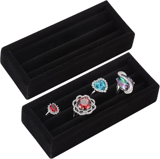 Valyria 2 Slots Velvet Small Ring Organizer Set of 2 Earrings Trays Showcase by Valyria