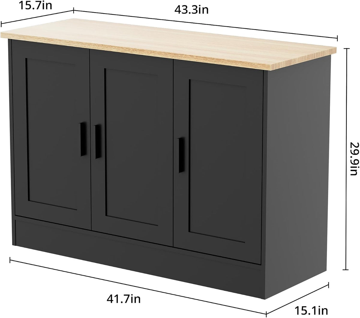 Anystyle 43" Black Buffet Cabinet with Black Handles, Small Kitchen