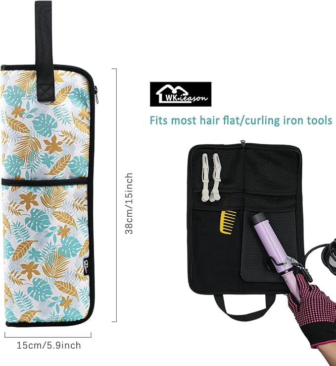 WK IEASON Hair Flat Iron Case Holder Canvas Bag Heat Resistant Curling Iron - Image 3