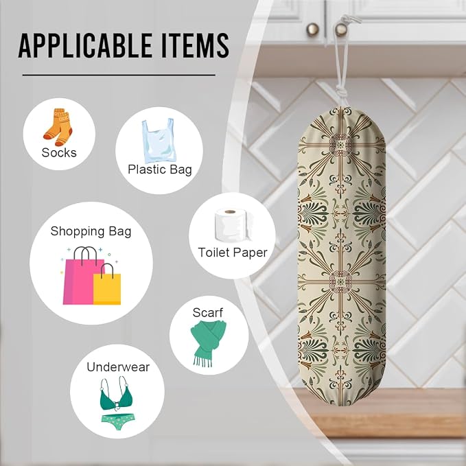 Boho Vintage Plastic Bag Holder, Reusable Grocery Bags Holder - Image 3