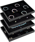 PH PandaHall Black Jewelry Tray 4 Pack Jewelry Organizer Tray Rectangle Display by PHPandaHall