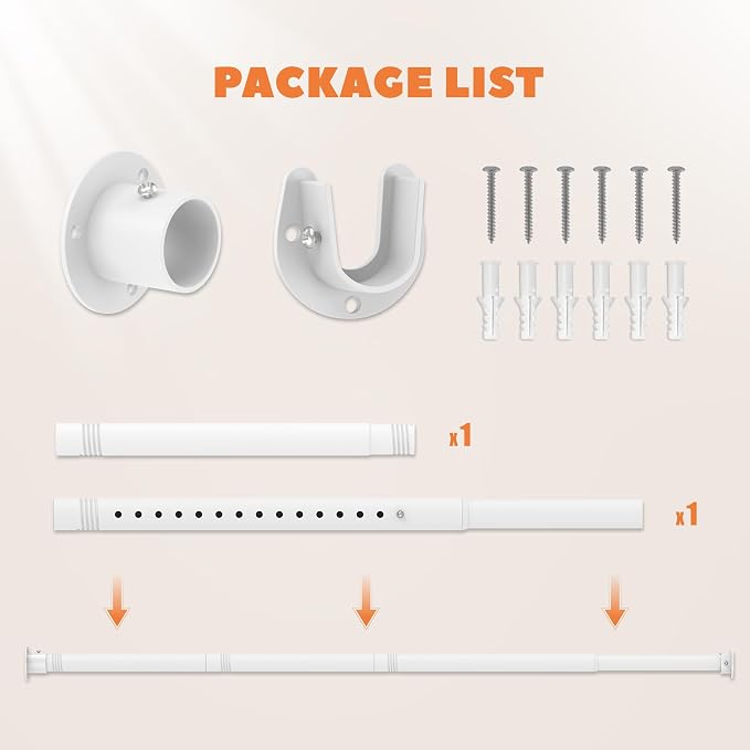 Closet Rod 17-39 Inches, Adjustable Heavy Duty Metal White Closet Rods - Image 9