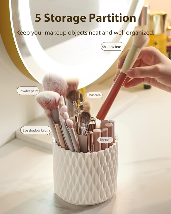 Rotating Makeup Brush Holder, 5 Slot Cosmetics Make up Brush Organizer Storage - Image 5