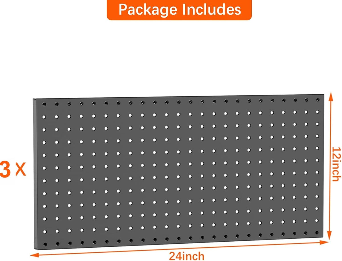 TORACK 3 PCS Metal Pegboard Panels(12x24 in) for Wall, 36x24 in Peg