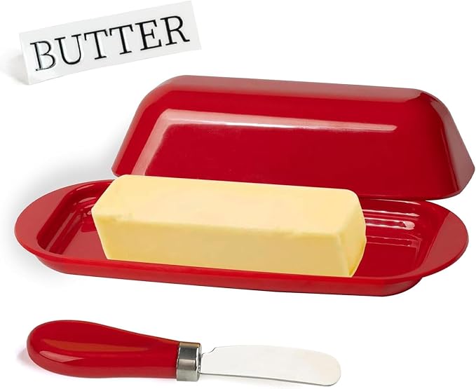 Butter Dish with Lid and Knife, Durable Countertop & Fridge Butter Keeper by Unknown