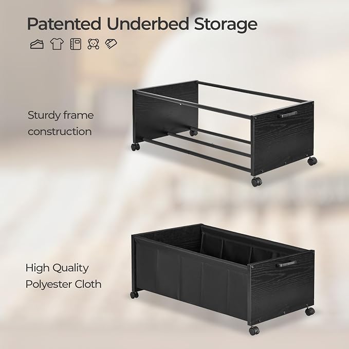 Under Bed Storage with Wheels, Wooden Under Bed Drawers On Wheels, Rolling - Image 3