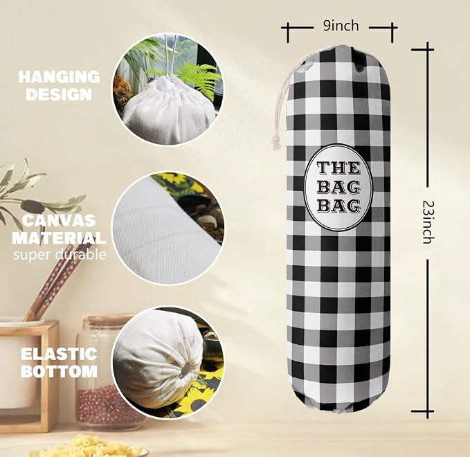 Black White Buffalo Check Plaid Grocery Bags Holder Organizer - Image 3