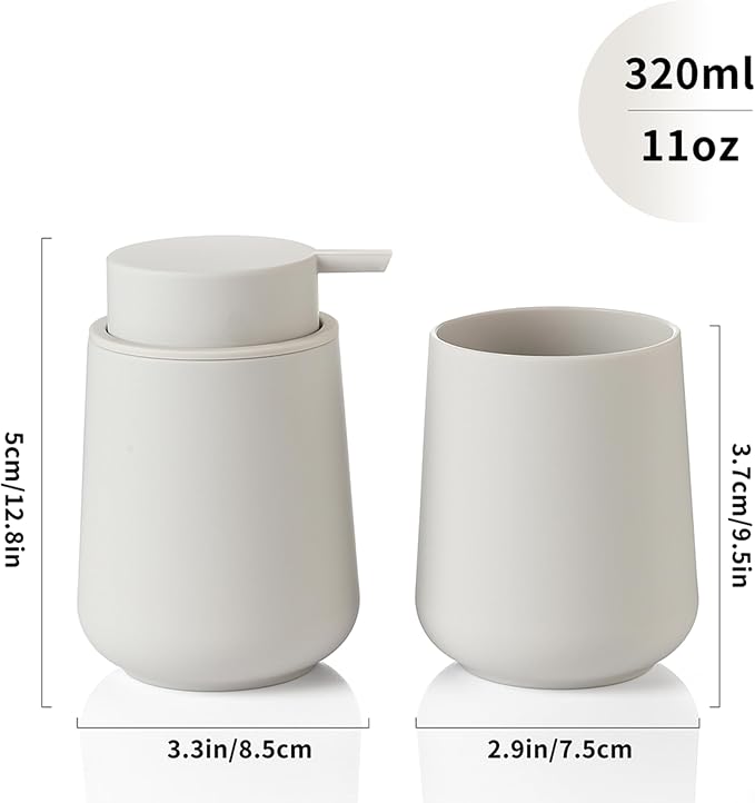 Matte Beige Bathroom Accessories 2 Piece Set Plastic Soap Dispenser and - Image 3