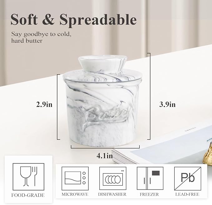 Butter Crock for Counter with Water, French Butter Keeper for Spreadable Butter - Image 2