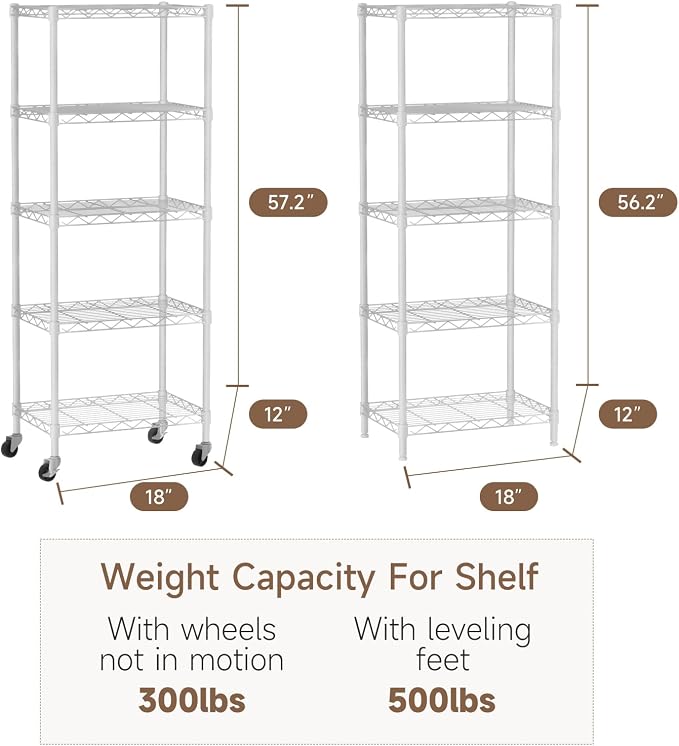Small 5 Tier Shelves Storage Wire Shelving Unit Metal Shelf Adjustable - Image 6