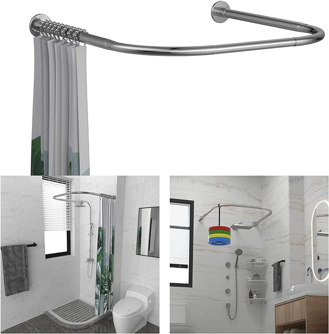 U Shower Curtain Rod Adjustable Stainless Steel U Shaped Rack Drill Free Install by Tanxih