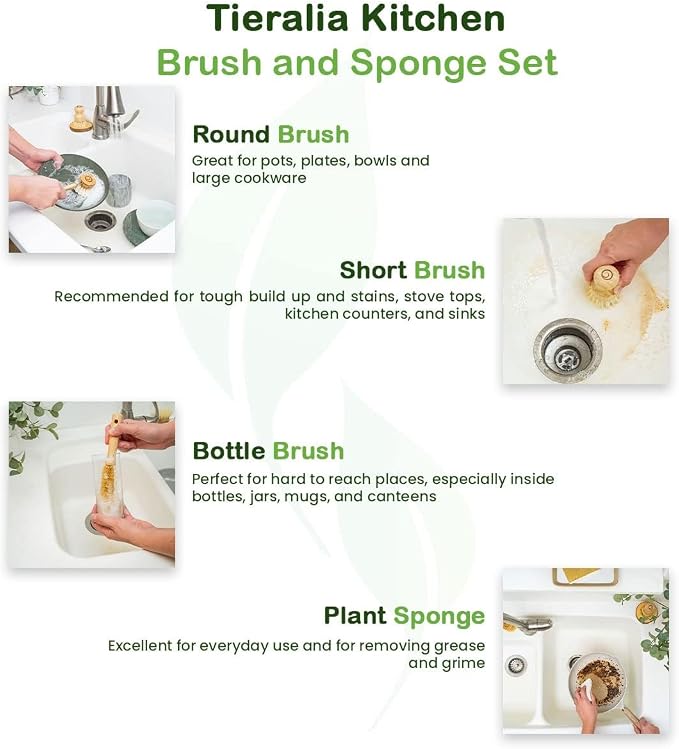 Tieralia Bamboo Dish Brush Gift Set – 5-Piece Kitchen Cleaning Bundle - Image 6