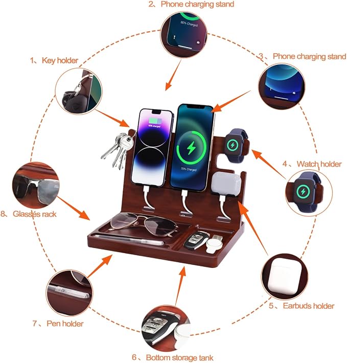 Wood Phone Docking Station for Men Nightstand Organizer Charger - Image 2