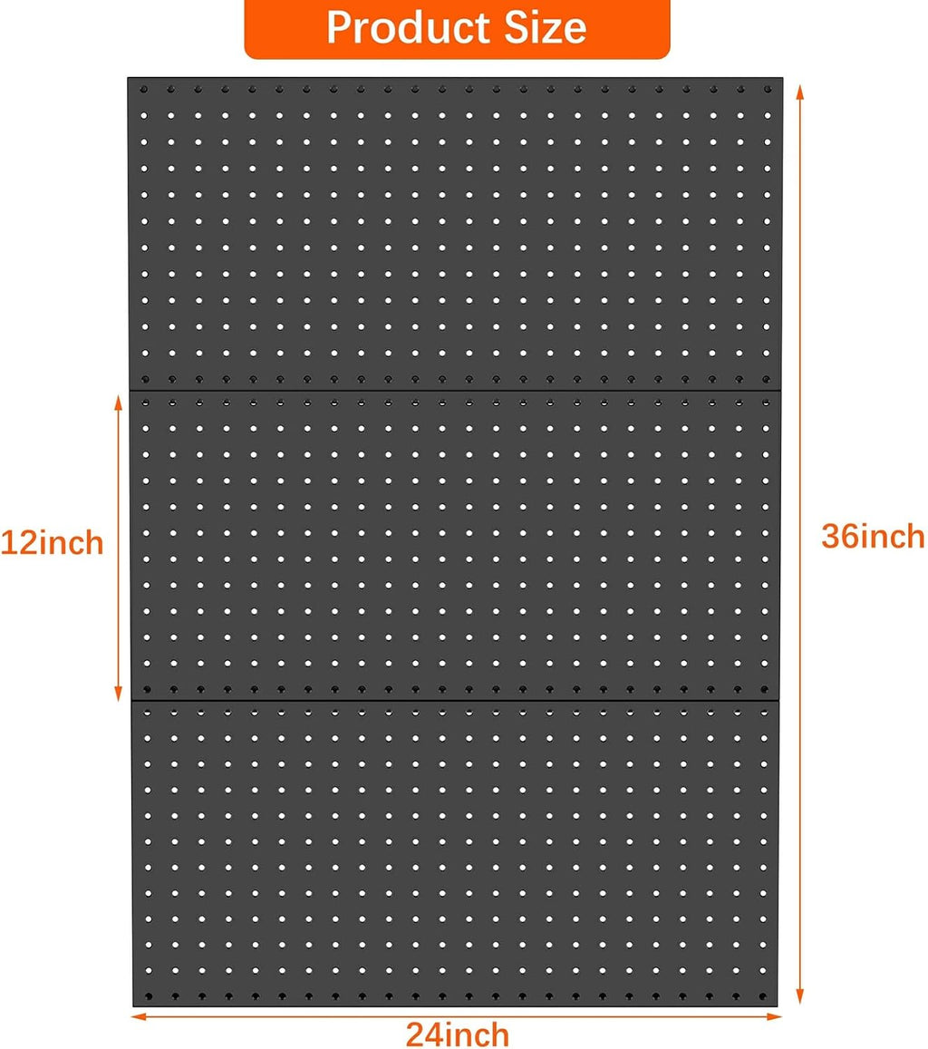 TORACK 3 PCS Metal Pegboard Panels(12x24 in) for Wall, 36x24 in Peg