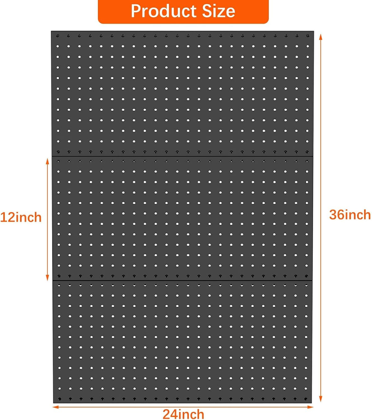 TORACK 3 PCS Metal Pegboard Panels(12x24 in) for Wall, 36x24 in Peg