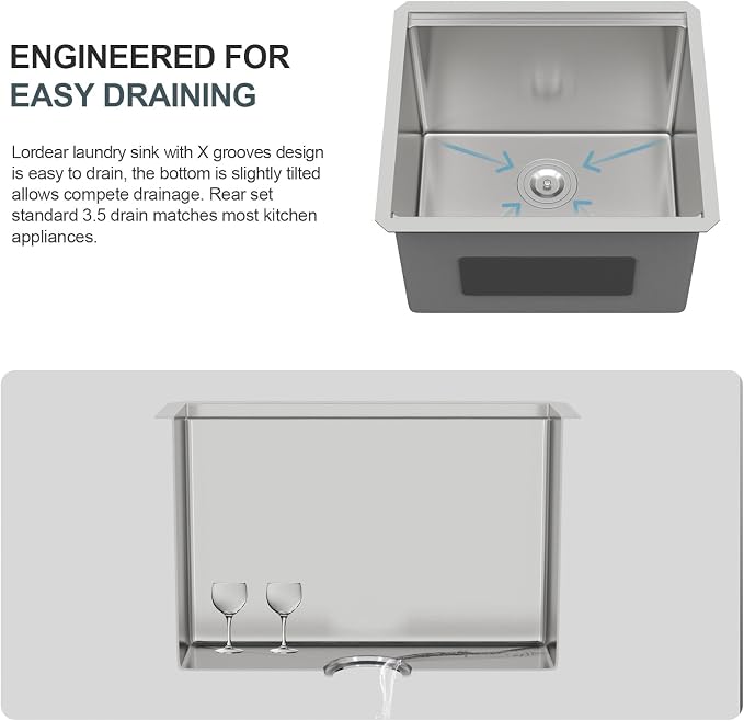 Lordear 23 Inch Laundry Room Sink Undermount 16 Gauge Stainless Steel Single - Image 9