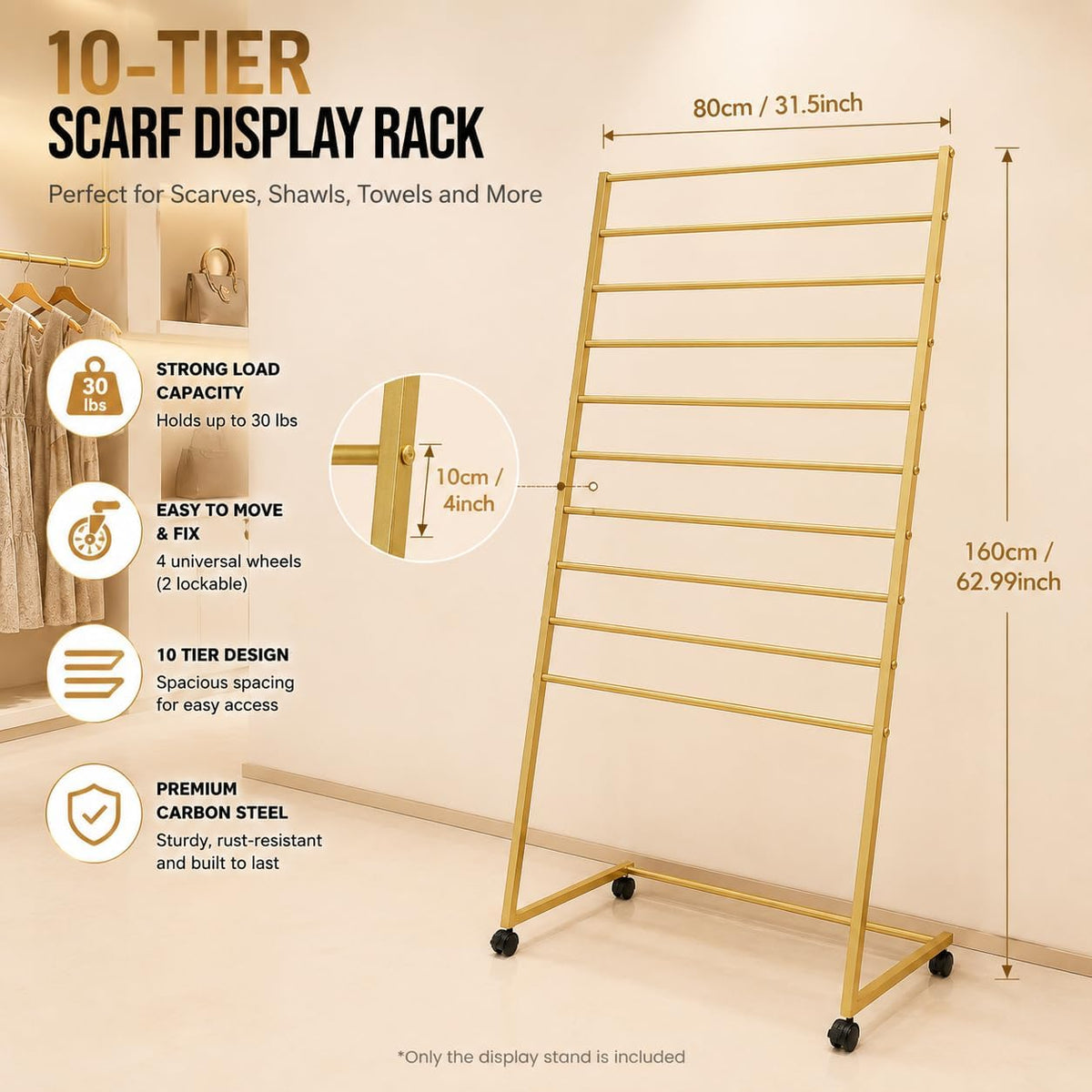 Scarf Organizer, Scarf Display Stand, 10 Tier Metal Scarf Holder