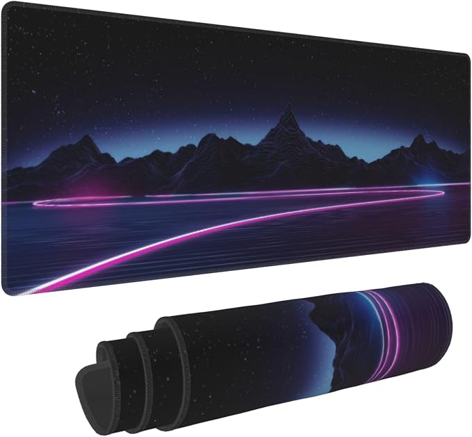 Neon Star Mountains Large Mouse Pad, Gaming Desk Mat, XL Keyboard Desk Pad Mat - Image 2